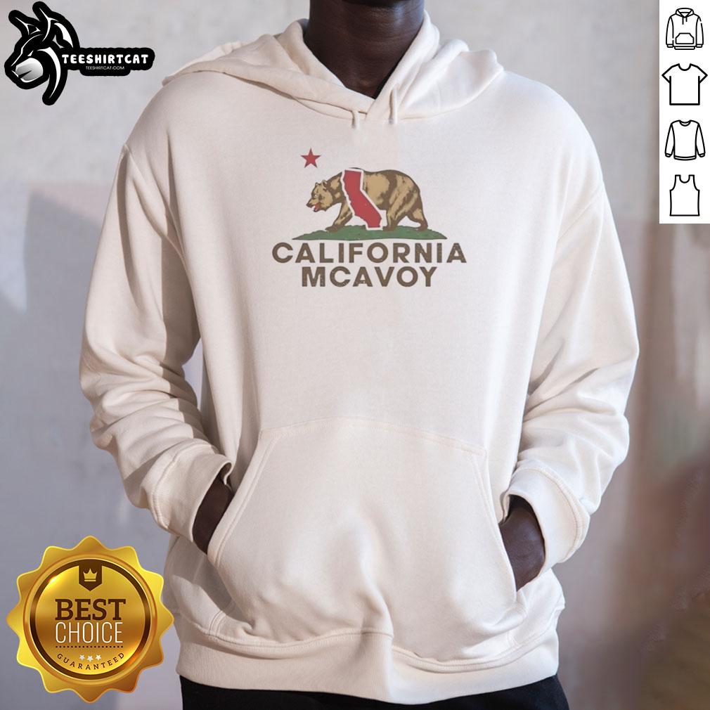 Vintage hoodie featuring James McAvoy with California bear and Republic wordplay design, perfect for stylish fans.