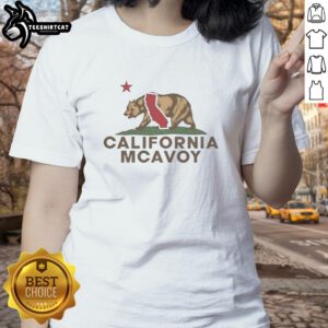 Vintage ladies tee featuring James McAvoy with California bear and California Republic wordplay design.