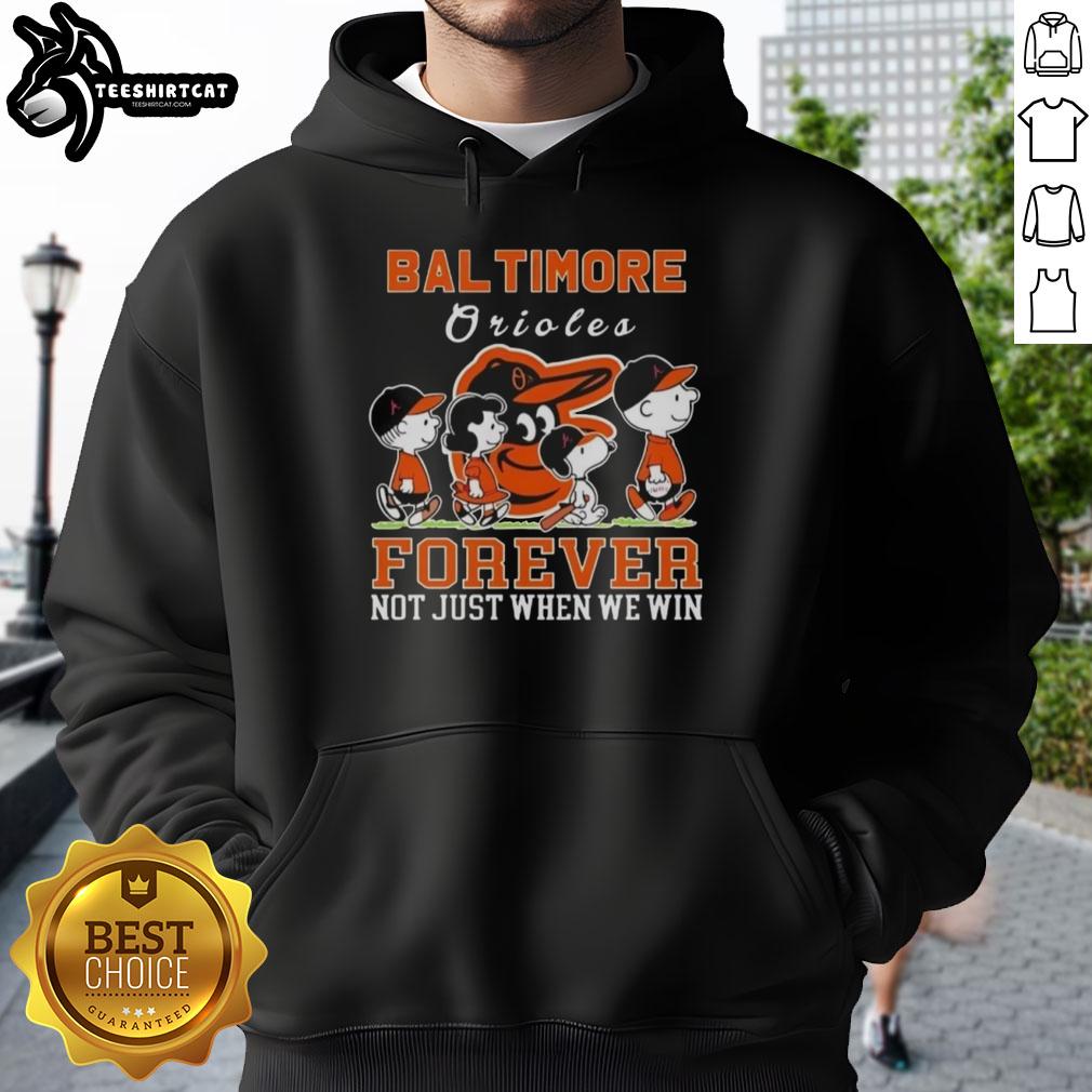 Pretty Snoopy and Charlie Brown Baltimore Orioles baseball hoodie celebrating fandom all season, not just wins.