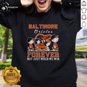 Pretty Snoopy and Charlie Brown Baltimore Orioles Baseball sweatshirt, perfect for fans celebrating their team spirit.
