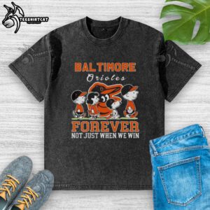 Alt Text: Pretty Snoopy and Charlie Brown Baltimore Orioles baseball t-shirt, celebrating fandom beyond just winning.