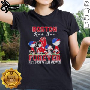 Pretty Snoopy and Charlie Brown Boston Red Sox baseball tee for ladies, celebrating fandom all year round.