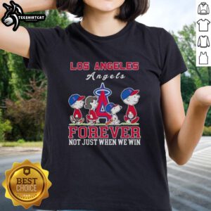 Pretty Snoopy and Charlie Brown Los Angeles Angels baseball tee for ladies, celebrating fandom beyond just winning.