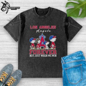 Pretty Snoopy and Charlie Brown baseball t-shirt featuring Los Angeles Angels design, perfect for fans year-round.