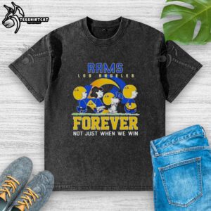 Pretty Snoopy and Charlie Brown Los Angeles Rams Forever T-Shirt showcasing team spirit and playful design.
