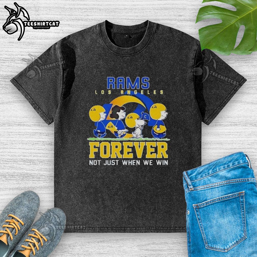 Pretty Snoopy and Charlie Brown Los Angeles Rams Forever T-Shirt showcasing team spirit and playful design.