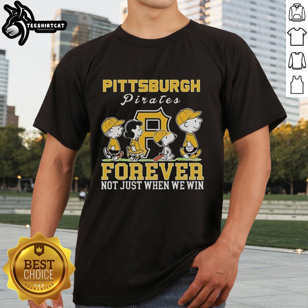 Alt Text: Pretty Snoopy and Charlie Brown in Pittsburgh Pirates Baseball Forever T-Shirt, celebrating team spirit and loyalty.
