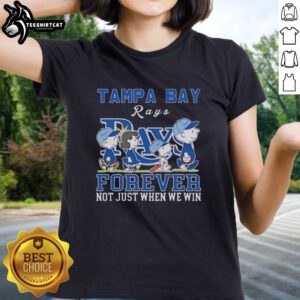 Pretty Snoopy and Charlie Brown Tampa Bay Rays Forever tee for ladies, showcasing team spirit and playful design.