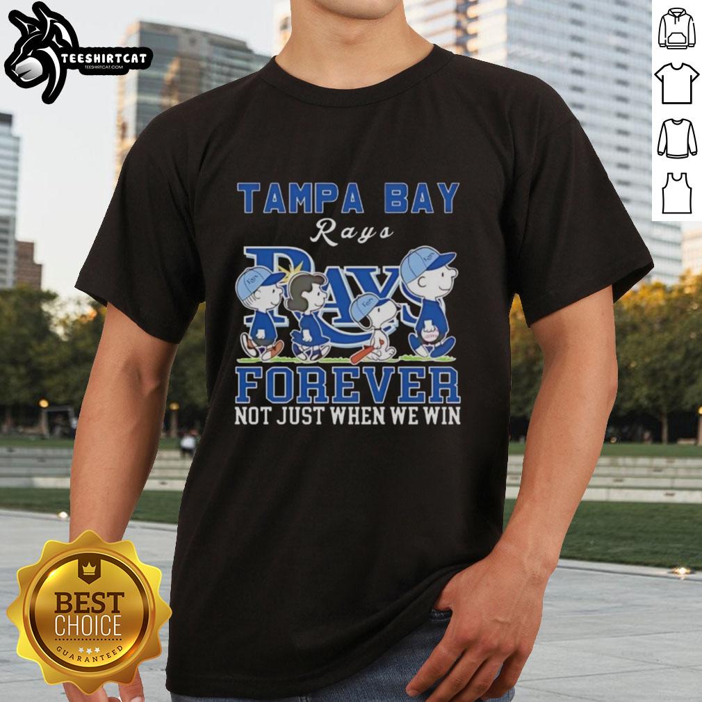 Pretty Snoopy and Charlie Brown Tampa Bay Rays Forever T-Shirt design, showcasing team spirit and love for baseball.