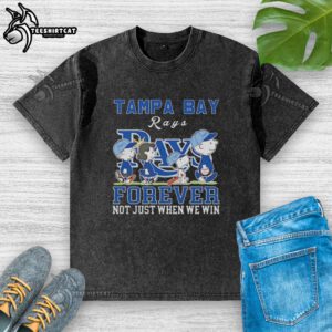 Alt Text: Pretty Snoopy and Charlie Brown Tampa Bay Rays Forever t-shirt showcasing team spirit for all seasons.