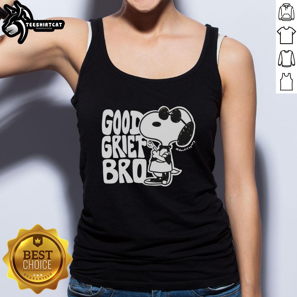 Pretty Snoopy Good Grief Bro graphic tank top featuring a colorful Snoopy design, perfect for casual wear.