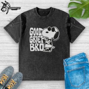 Alt Text: Pretty Snoopy Good Grief Bro graphic washed t-shirt featuring a colorful Snoopy design on a casual tee.
