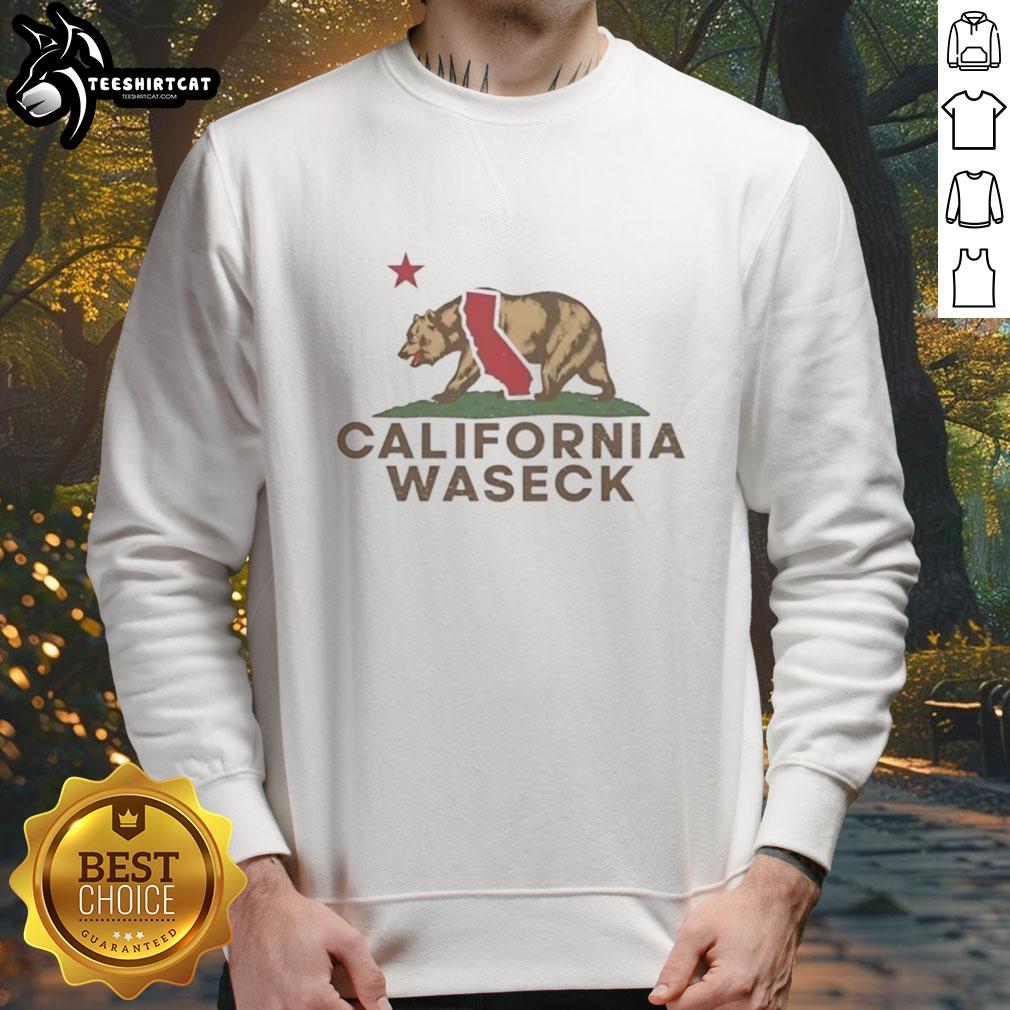 Vintage California Bear sweatshirt featuring 'Pretty Waseck' wordplay, celebrating California Republic style.