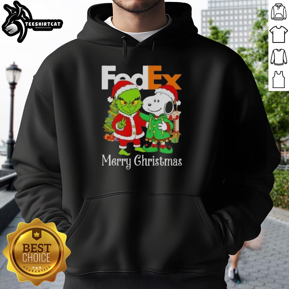 Top FedEx x Grinch and Snoopy Merry Christmas hoodie featuring festive designs for the holiday season.
