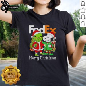 Top FedEx x Grinch and Snoopy Merry Christmas ladies tee featuring festive graphics and playful design for the holiday season.