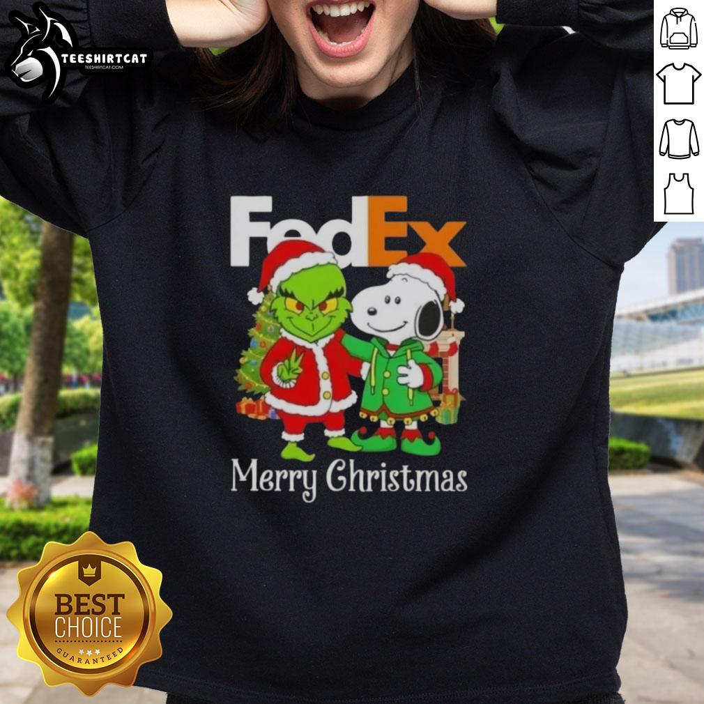 Top FedEx x Grinch and Snoopy Merry Christmas Sweatshirt featuring festive designs for holiday cheer.