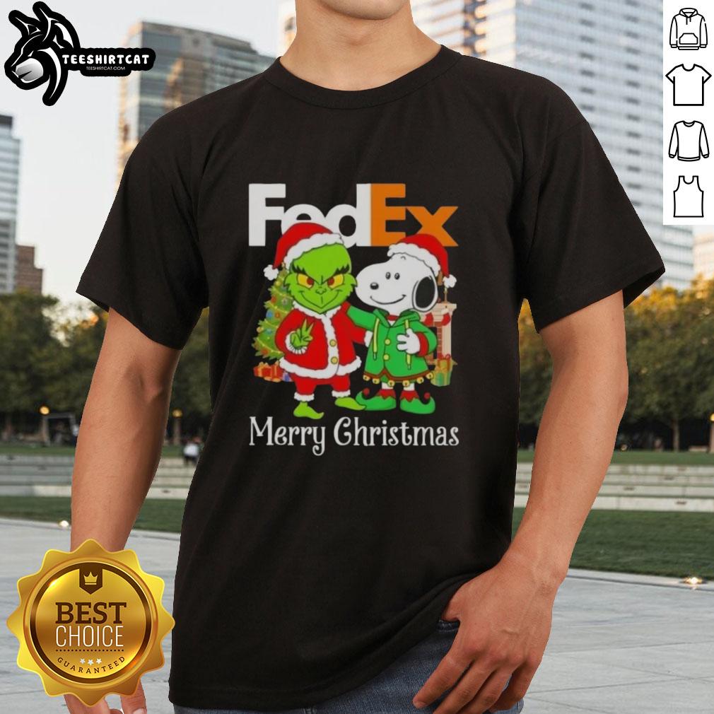 Top FedEx x Grinch and Snoopy Merry Christmas T-Shirt featuring festive designs for holiday cheer.