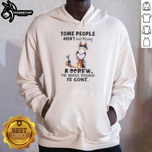 Alt Text: Top horse hoodie with a humorous quote: 'Some people aren't just missing a screw; the whole toolbox is gone.'
