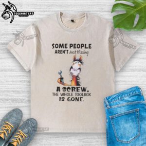 Funny washed t-shirt featuring a horse graphic and the phrase about missing a toolbox, perfect for humor lovers.