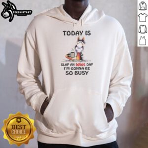 Cozy hoodie featuring 'Slap an Idiot Day' design, perfect for horse lovers celebrating fun and humor.