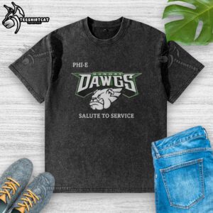Top Hungry Dawgs Salute to Service logo on a washed t-shirt, featuring a patriotic design and casual style.