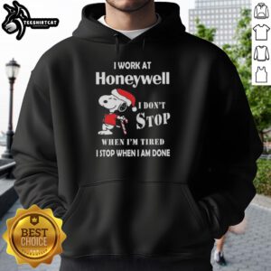 Alt Text: Cozy 'I Work At Honeywell' Snoopy Christmas hoodie, perfect for showing holiday spirit and dedication at work.