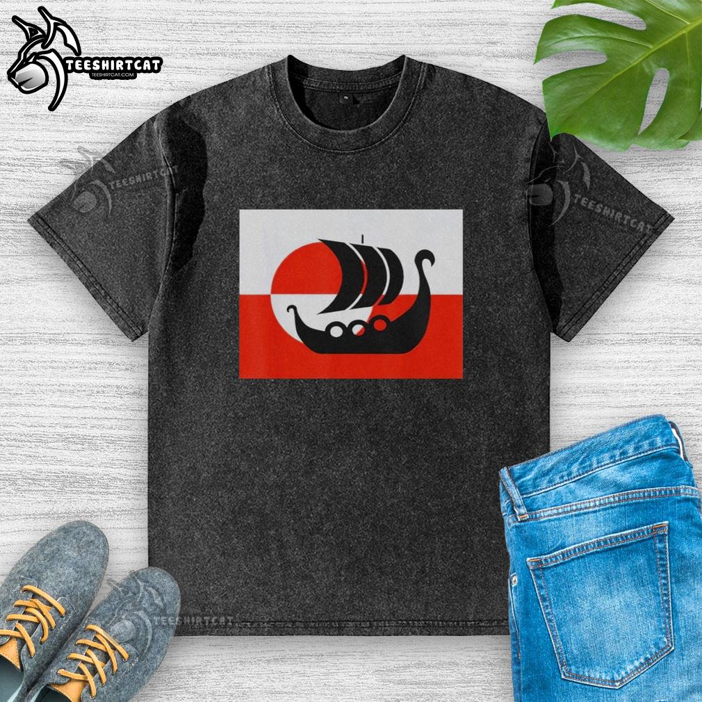Awesome Denmark Greenland flag design on a washed t-shirt, not for sale, supporting Danish pride and culture.