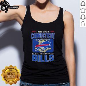 Buffalo Bills tank top worn by fan in Connecticut, showcasing team pride on game day with vibrant colors and bold design.