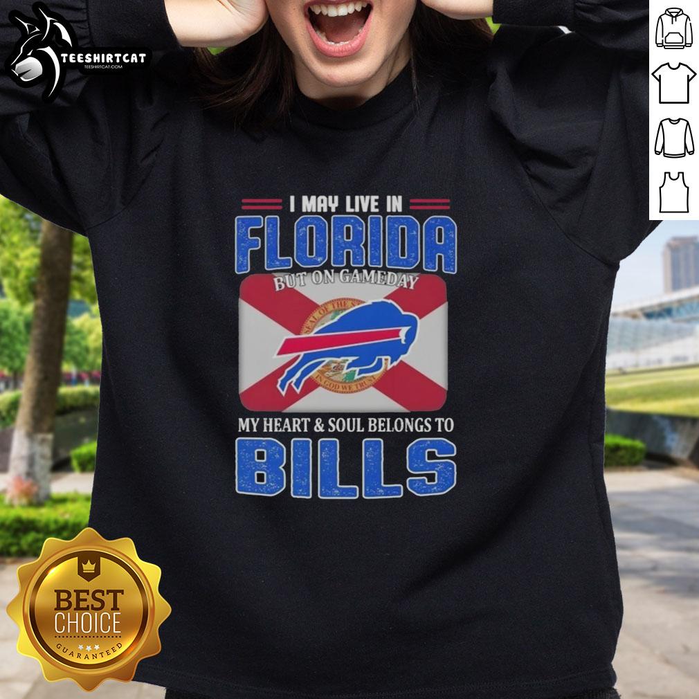 Buffalo Bills football flag sweatshirt, perfect for fans living in Florida on game day, showcasing team spirit.