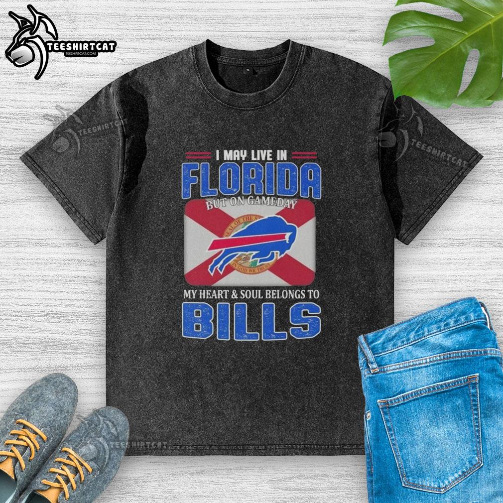 Buffalo Bills football flag shirt, perfect for fans living in Florida, showcasing team spirit on game day.