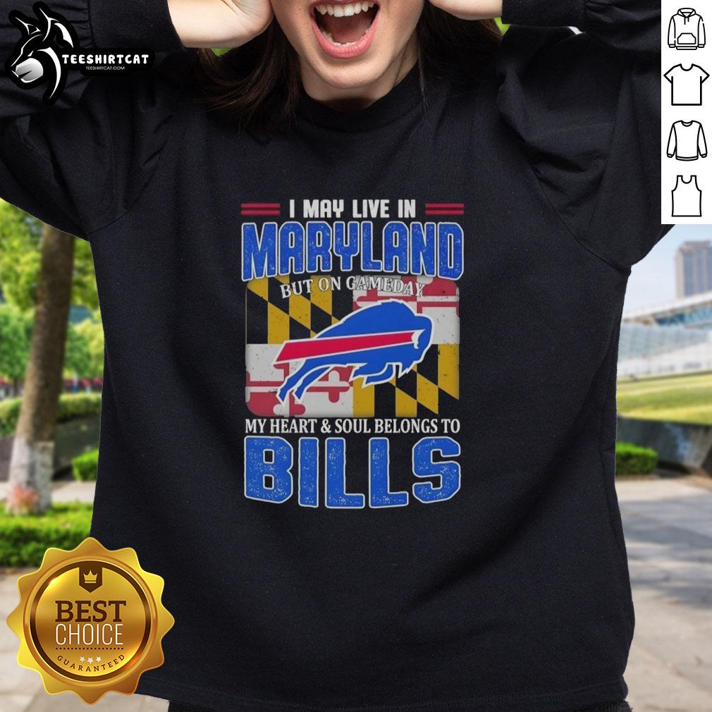 Buffalo Bills football flag sweatshirt, perfect for game day, showcasing team spirit while living in Maryland.