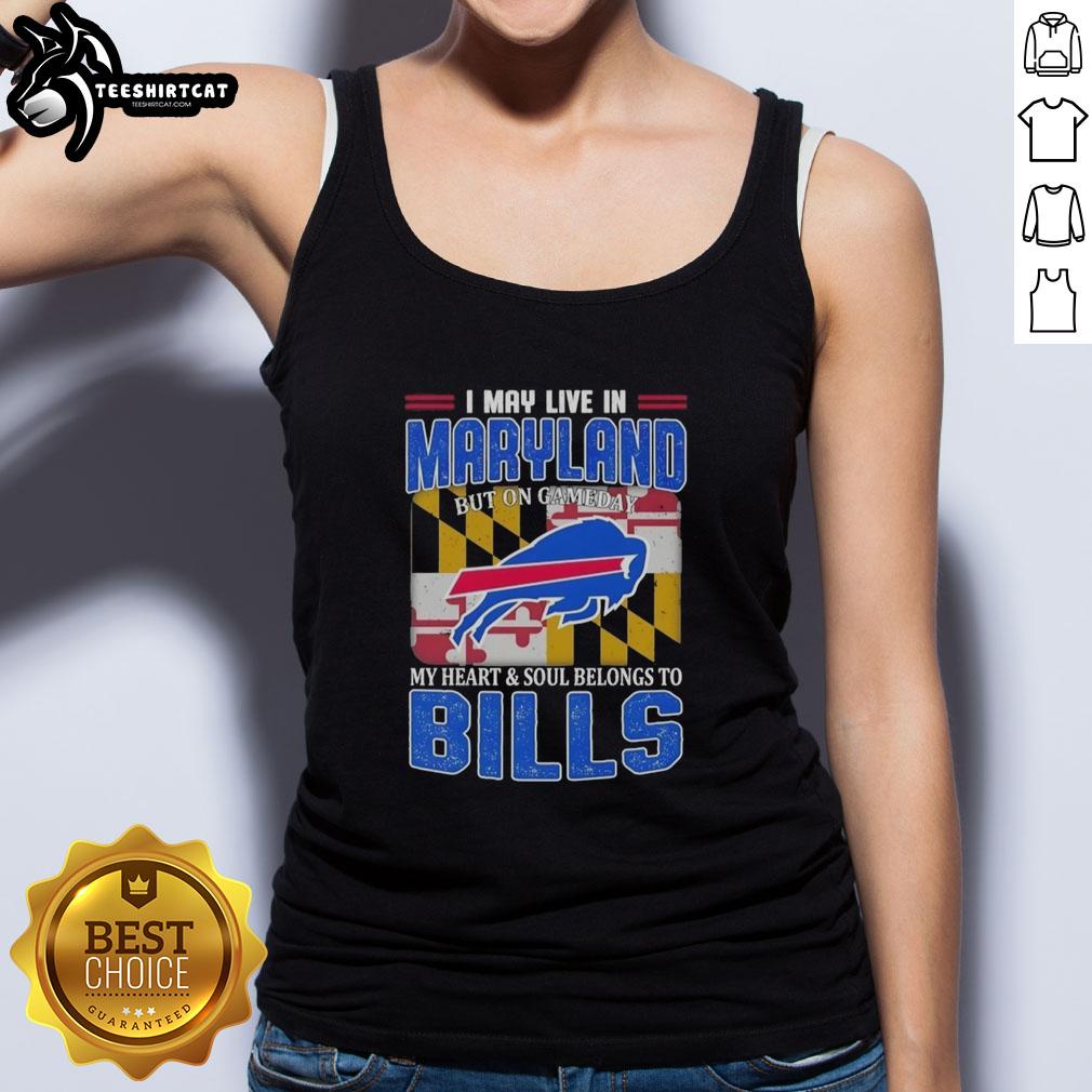 Buffalo Bills football flag tank top worn by a fan in Maryland, showcasing team pride on game day.
