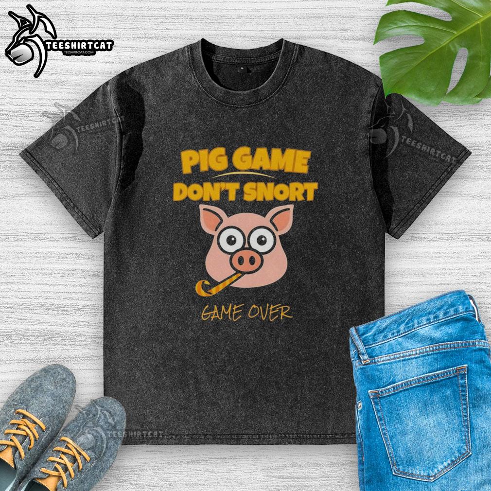 Funny pig game 'Don't Snort' on a washed T-shirt, showcasing playful design perfect for game lovers.