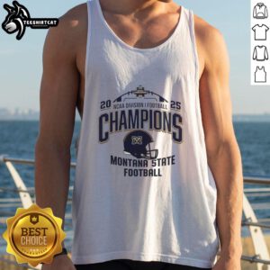 Alt Text: Montana State Bobcats NCAA Division I Football Champions 2025 helmet logo on a stylish tank top design.