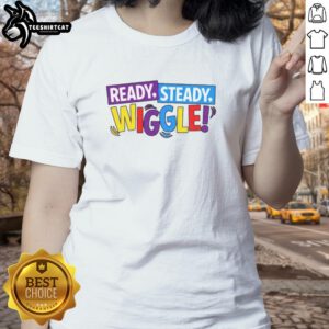 Hot Wiggles Inspired Ready Steady Wiggle Ladies Tee featuring colorful graphics and a fun design for fans of the Wiggles.
