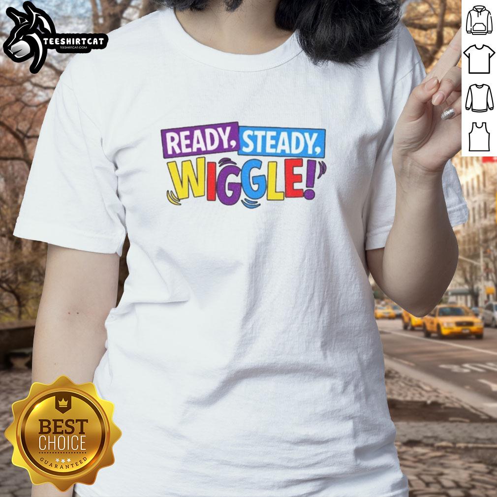 Hot Wiggles Inspired Ready Steady Wiggle Ladies Tee featuring colorful graphics and a fun design for fans of the Wiggles.