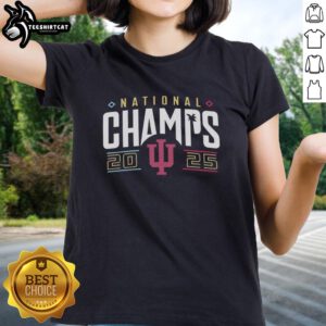 Nice Indiana Hoosiers National Champions 2025 ladies tee featuring vibrant team colors and logo design.