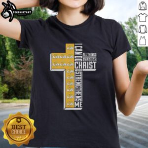 Ladies tee featuring Los Angeles Rams logo and 'I Can Do All Things Through Christ Who Strengthens Me' design.