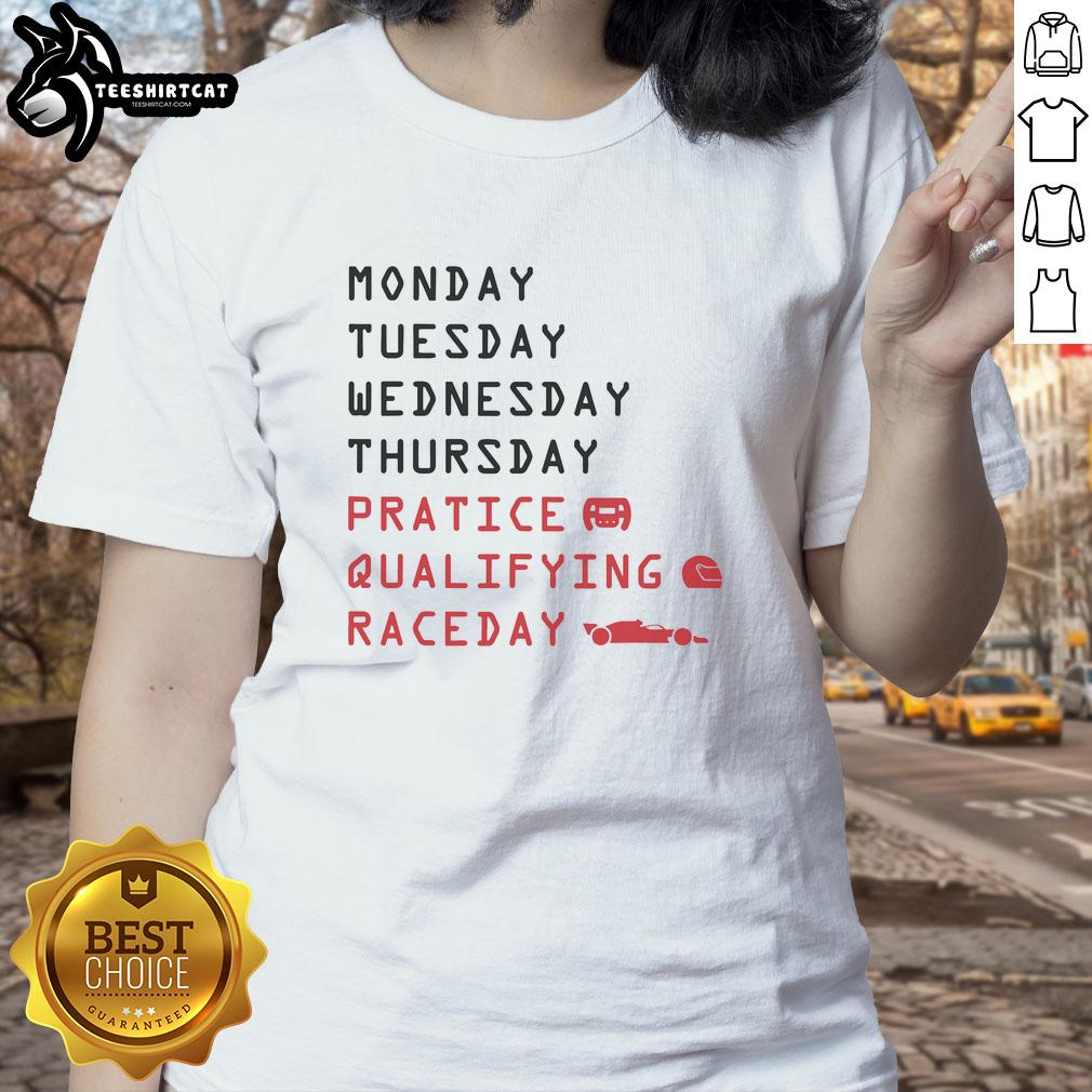Alt Text: Ladies tee for Nice Monday Tuesday Thursday practice and qualifying race day, featuring a stylish design and vibrant colors.