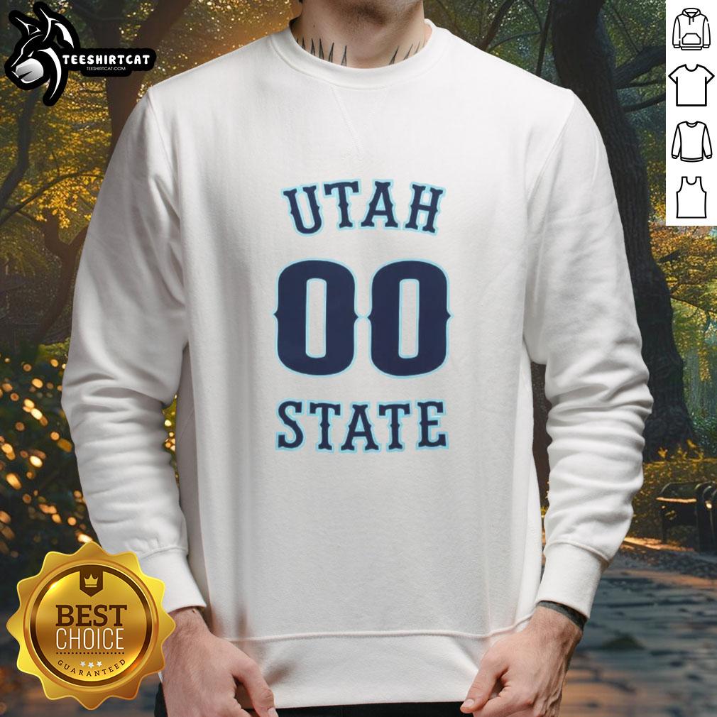 Utah State Aggies Men's basketball sweatshirt in navy blue, featuring the number 00, perfect for fans and athletes.