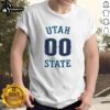 Alt Text: Nice Number 00 Utah State Aggies Men's Basketball T-Shirt featuring team colors and logo, perfect for fans.