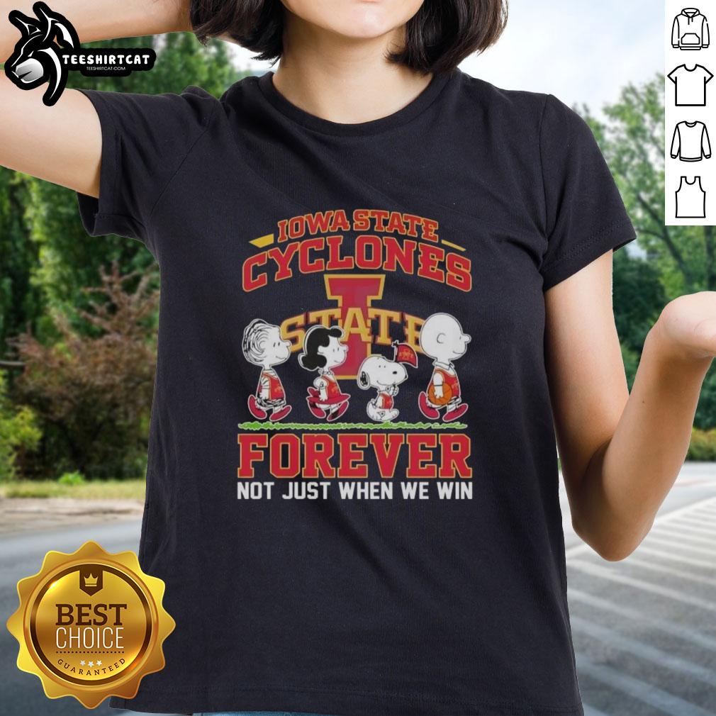 Alt Text: Iowa State Cyclones Forever tee featuring Snoopy and friends, perfect for fans who support the team all season long.