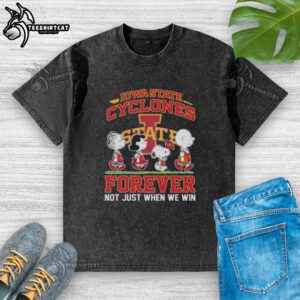 Alt Text: Iowa State Cyclones Forever washed t-shirt featuring Snoopy and friends, perfect for fans and casual wear.