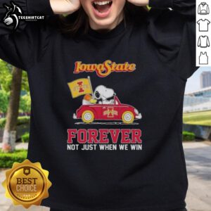 Alt Text: Snoopy driving a car on a Nice Peanuts sweatshirt, celebrating Iowa State Cyclones fandom forever.