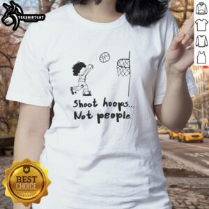 Stylish 'Nice Shoot Hoops Not People' ladies tee showcasing a modern basketball theme in a vibrant design.