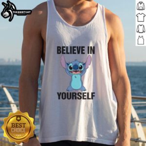 Nice Stitch Believe In Yourself Cartoon Tank Top featuring a fun design and motivational message for casual wear.