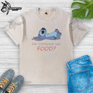 Nice Stitch 'Did Someone Say Food' Washed T-Shirt featuring a fun food graphic, perfect for casual outings and food lovers.