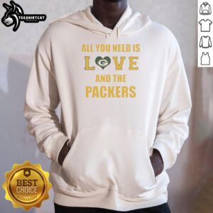 Official All You Need Is Love and the Green Bay Packers Hoodie in green, perfect for fans and game day wear.