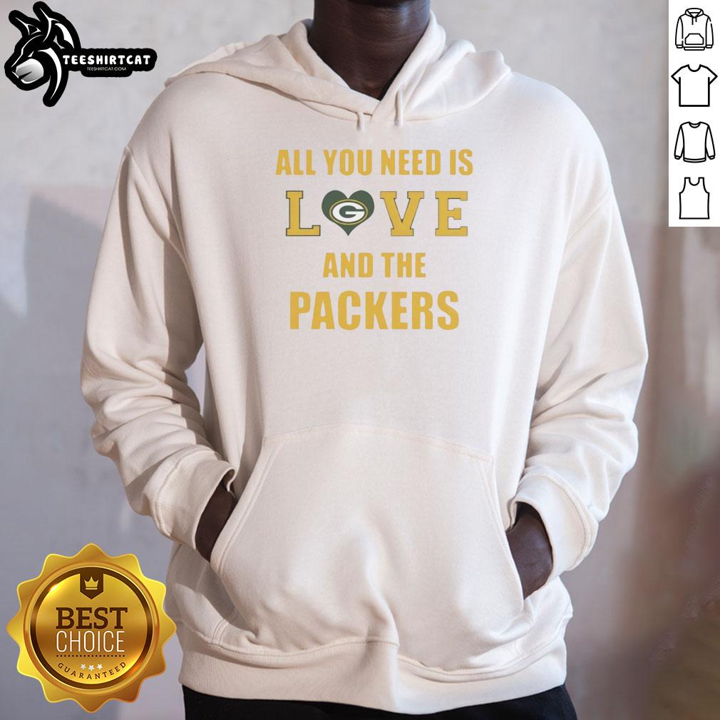 Official All You Need Is Love and the Green Bay Packers Hoodie in green, perfect for fans and game day wear.