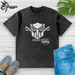 Alt Text: Official Brock Optimus Prime Transformer parody logo on a Las Vegas Raiders washed t-shirt, perfect for fans.